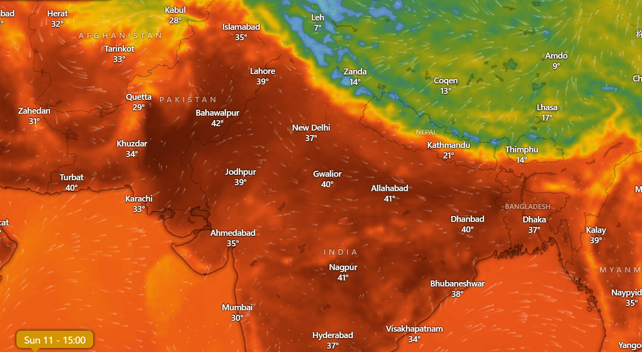 India-Pakistan-Bangladesh Heatwave Map, May 11, 2025